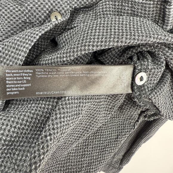 Eileen Fisher Medium Mini Check Crepe Mandarin Collar Top Gray Lyocell Classic - Picture 7 of 9